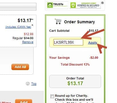 Mã giảm giá domain $0,99 của Godaddy