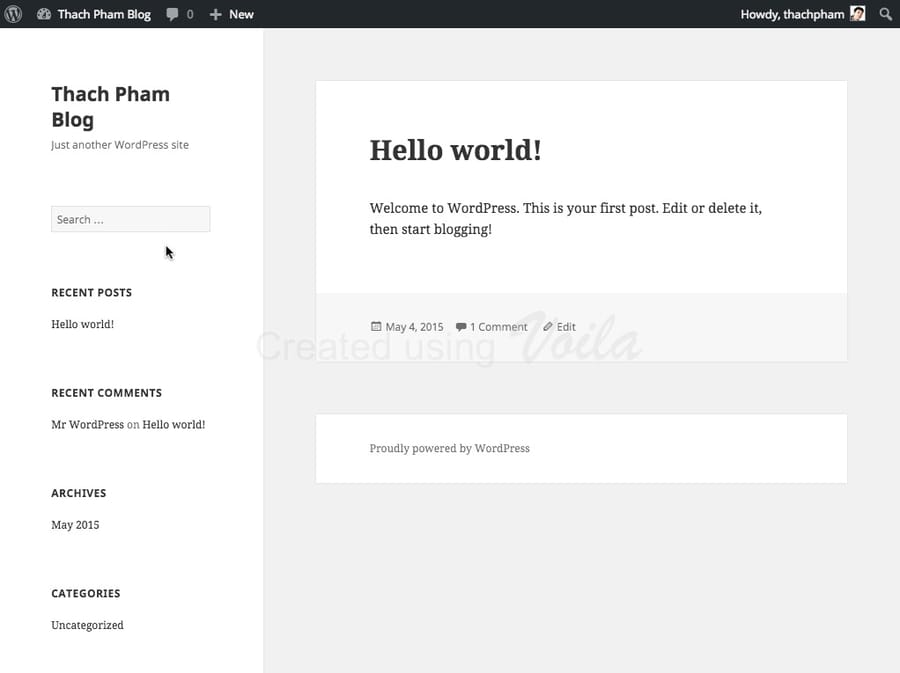 Trang chủ website sau khi cài WordPress