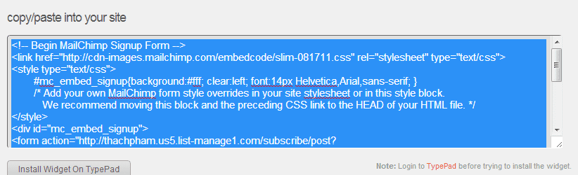 Chèn form đăng ký email