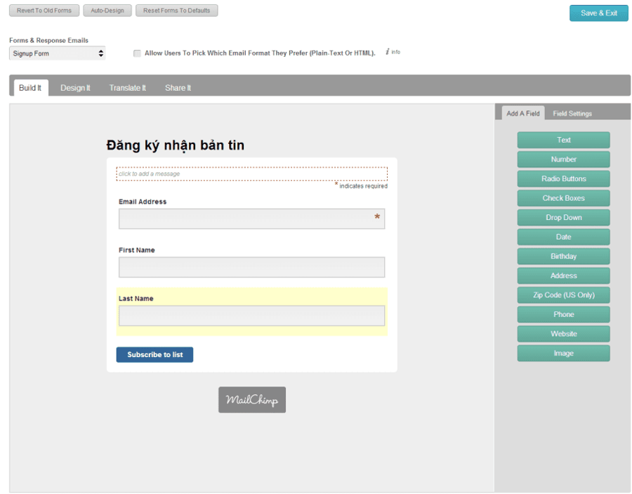 Chỉnh sửa email list