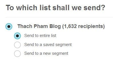 Chọn Email List cần gửi mail đến