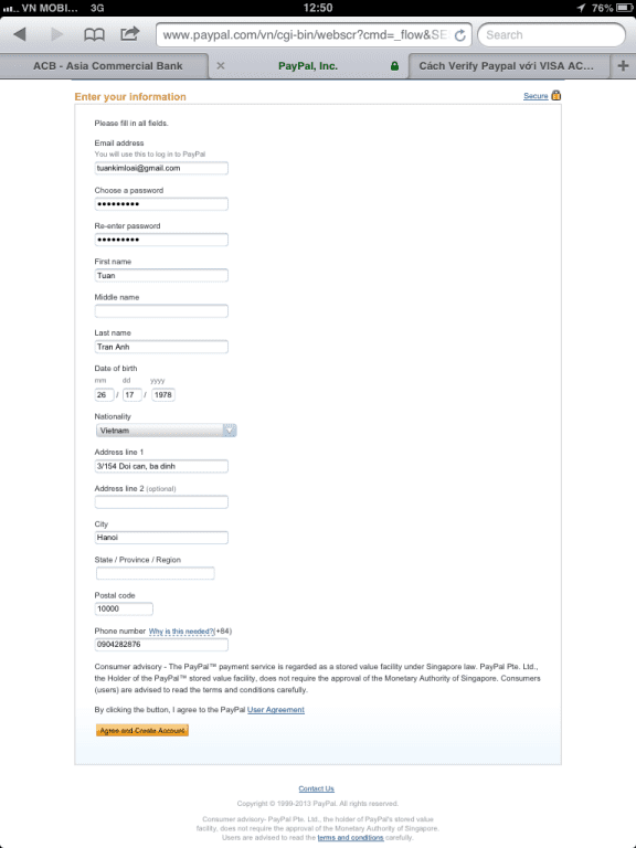 Đăng ký tài khoản PayPal