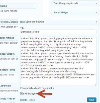 Tạo widget cố định trong WordPress