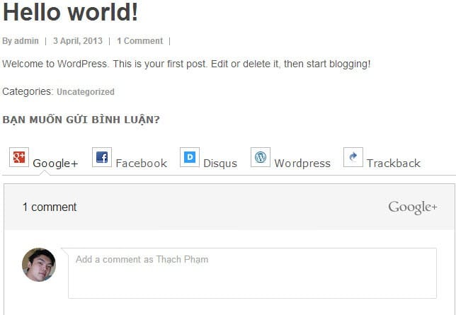 Thêm Google+ Comment cho blog WordPress