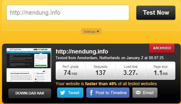 Kiểm tra tốc độ A2hosting