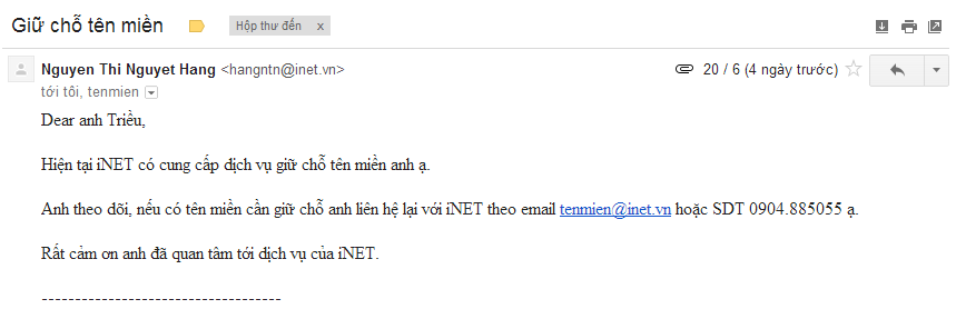 Inet cướp domain từ khách hàng