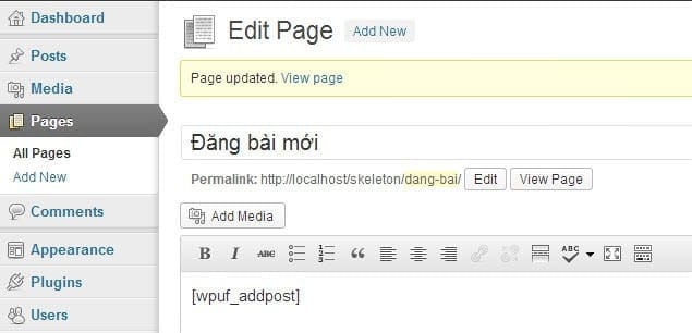 Tạo trang chức năng cho WP User Front End