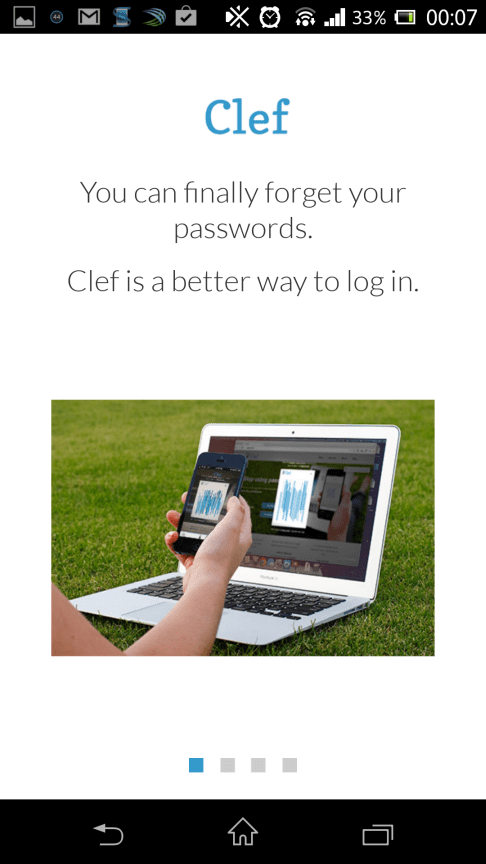Màn hình welcome cho ứng dụng Clef trên Android