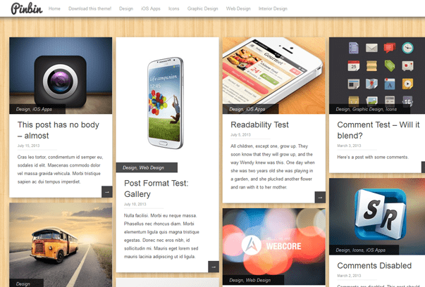 Theme mang phong cách tựa như Pinterest