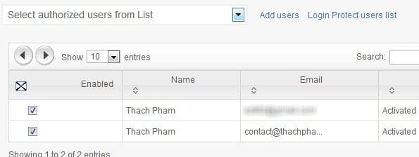 Chọn User sử dụng Login Protected