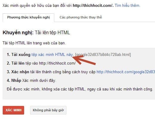 Tải tập tin xác nhận website