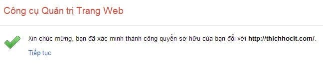 Xác minh website thành công