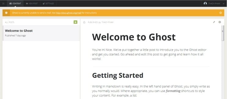 Cài đặt Ghost thành công