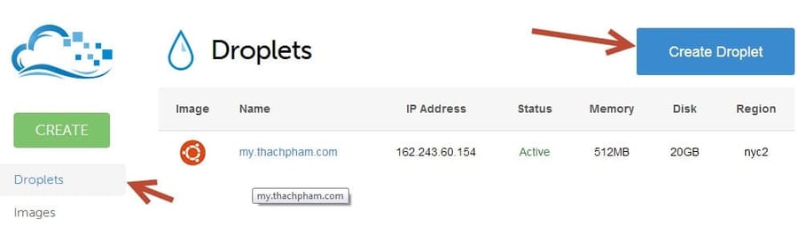 Tạo Droplet cho DigitalOcean