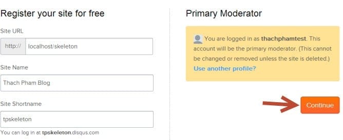 Thêm website vào Disqus