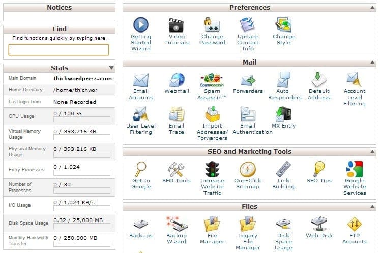 Control panel tại Exabytes