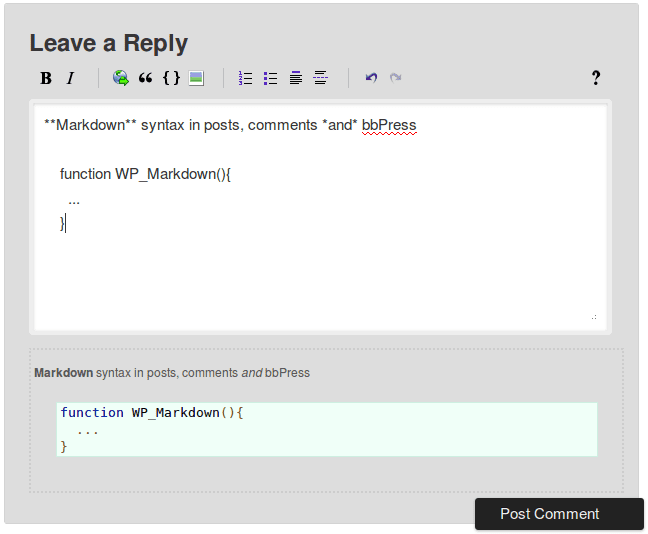 WP Markdown cho comment