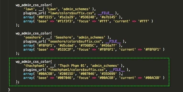 Thêm mã màu vào code plugin