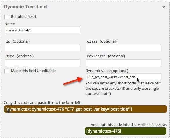 Chèn shortcode vào Dynamic value