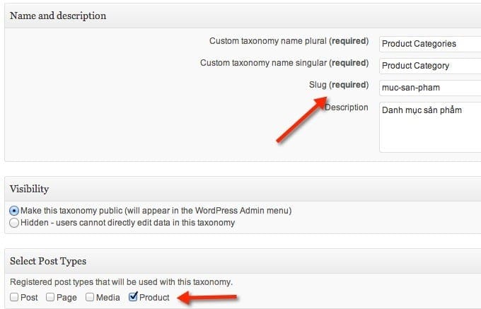 Tạo custom taxonomy danh mục sản phẩm