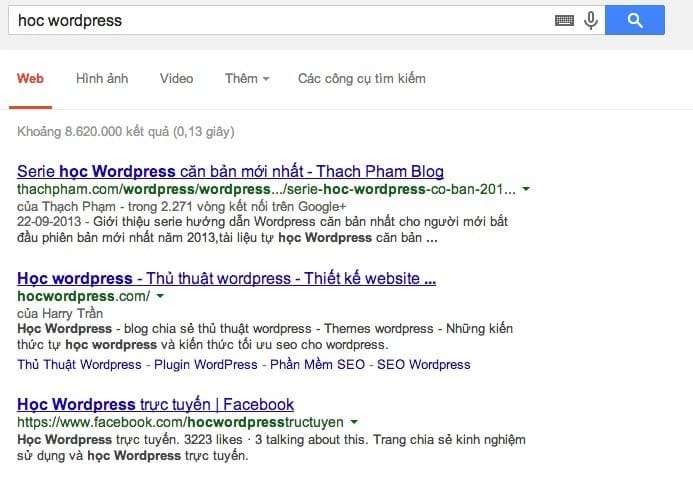 Thử nghiệm với từ khoá hoc wordpress
