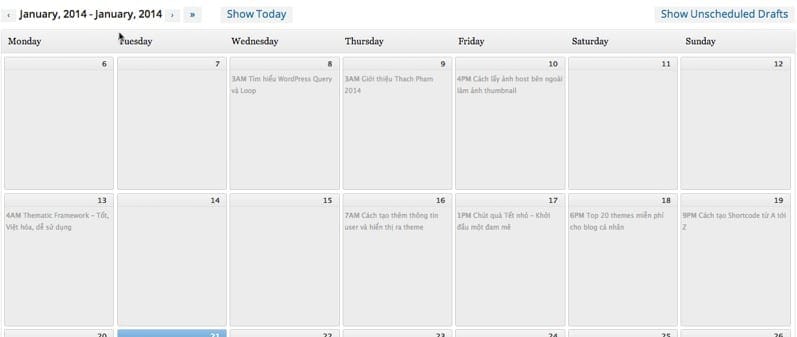 Lên lịch viết bài với Editorial Calendar
