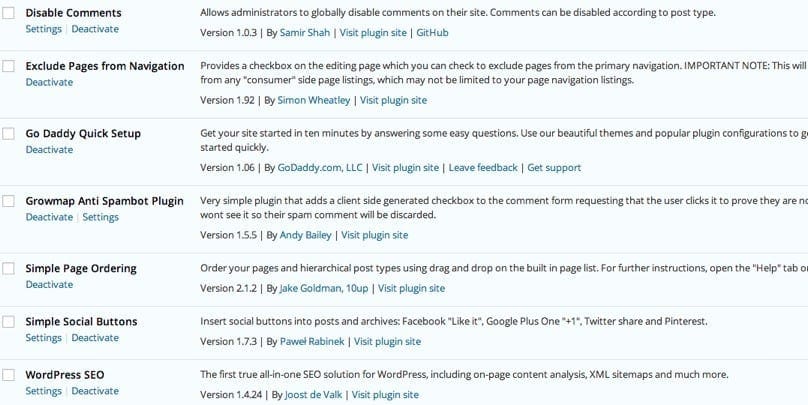 Các plugin GoDaddy cài sẵn vào dịch vụ