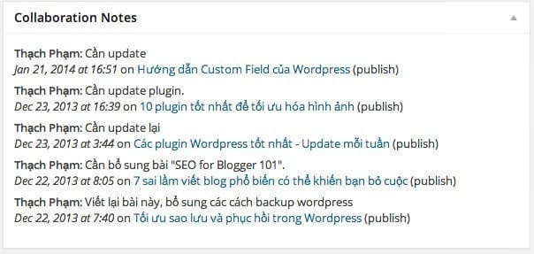 Danh sách các ghi chú của bài viết