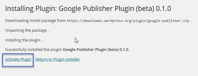 Kích hoạt plugin Google Publisher