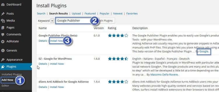 Cài đặt plugin Google Publisher