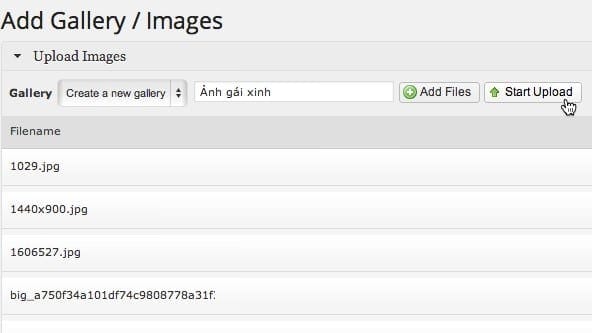 Bắt đầu upload ảnh lên gallery