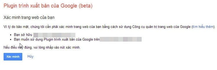 Xác minh tài khoản cho plugin Google Publisher