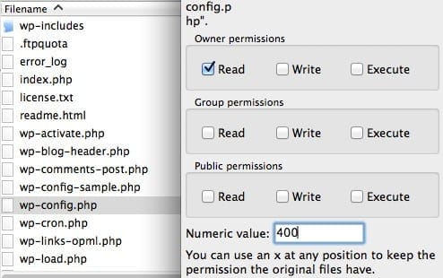 CHMOD lại file wp-config.php