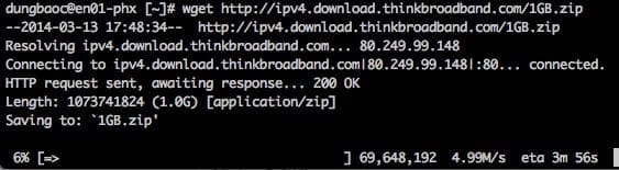 Tốc độ tải file bằng SSH
