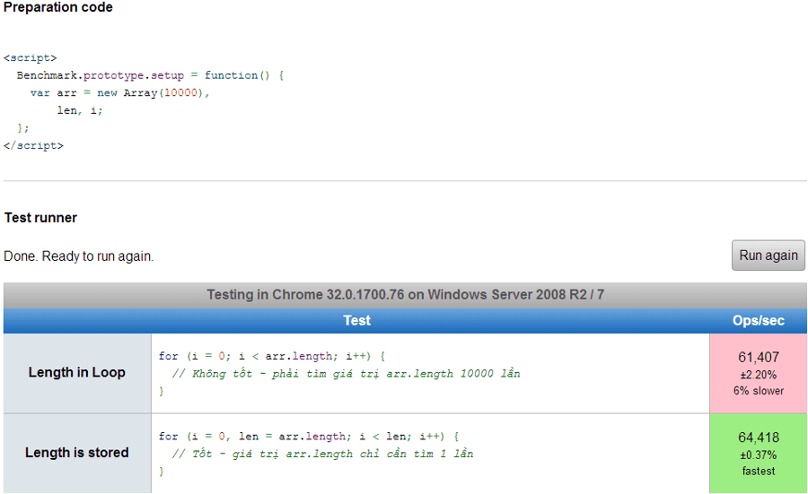 Vòng lặp Javascript - Tối ưu hóa vòng lặp For