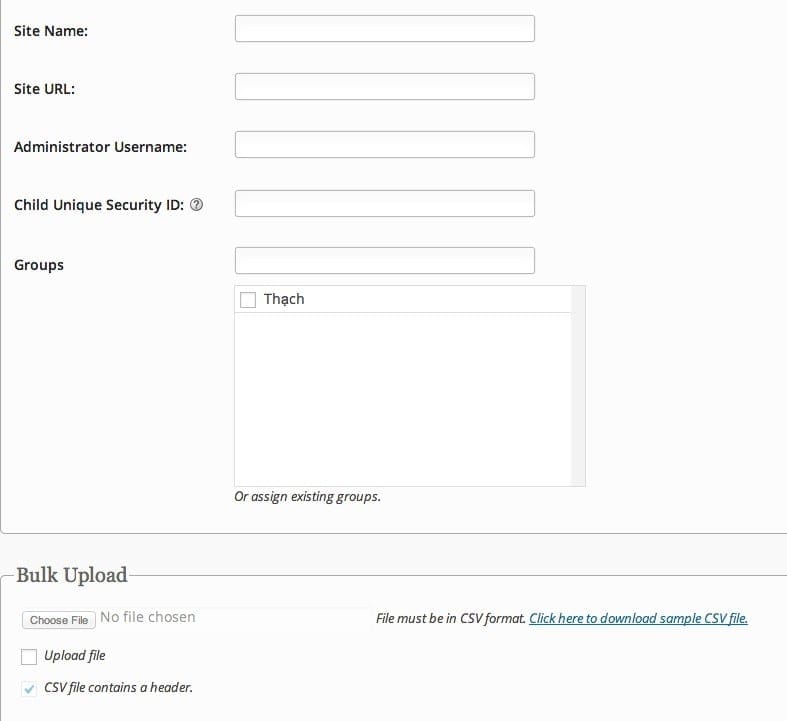Giao diện thêm một website mới