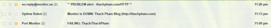 Email thông báo Thachpham.com bị down