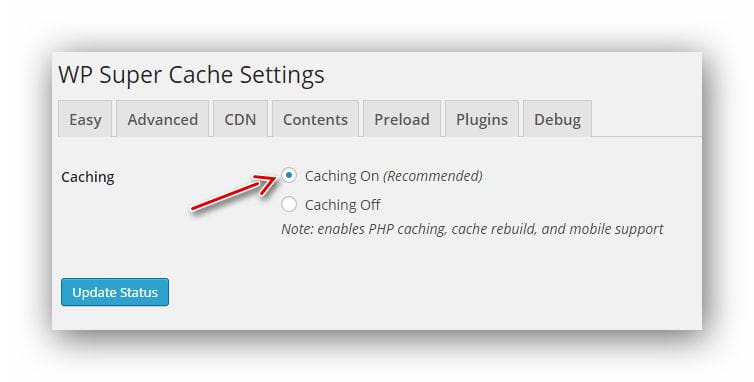 Kích hoạt WP Super Cache