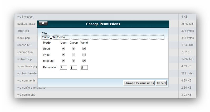 cpanel-changechmod