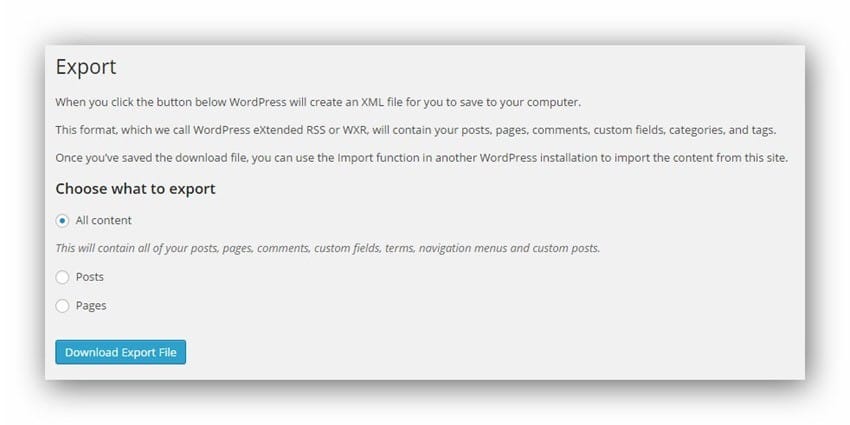 export-content-wordpress