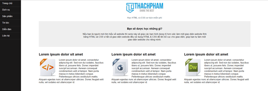 Kết quả sau khi viết CSS cho #content