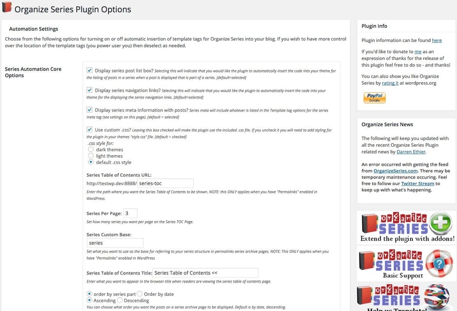 organizeseries-settings