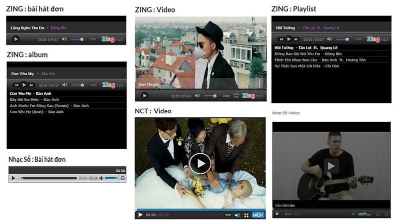 Chèn nhanh nhạc và video tại Nhaccuatui, Zing và Nhacso