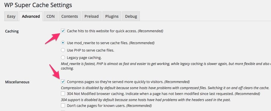 Bật gzip cho WP Super Cache
