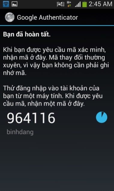 Mã bảo mật luôn được tạo ra 30s một lần.