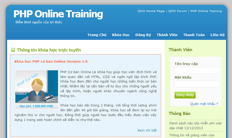 Học PHP qua video tại QHOnline
