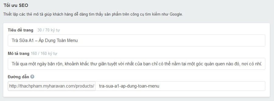 Tùy chỉnh tối ưu SEO cho sản phẩm