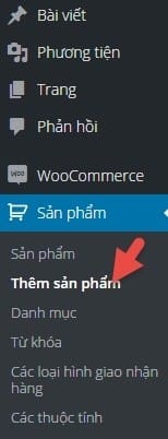 Menu thêm sản phẩm