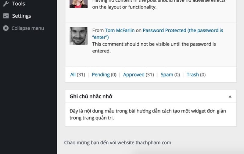 Thêm và xóa widget trong trang quản trị WordPress