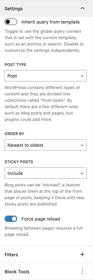 Các tuỳ chọn Query Loop